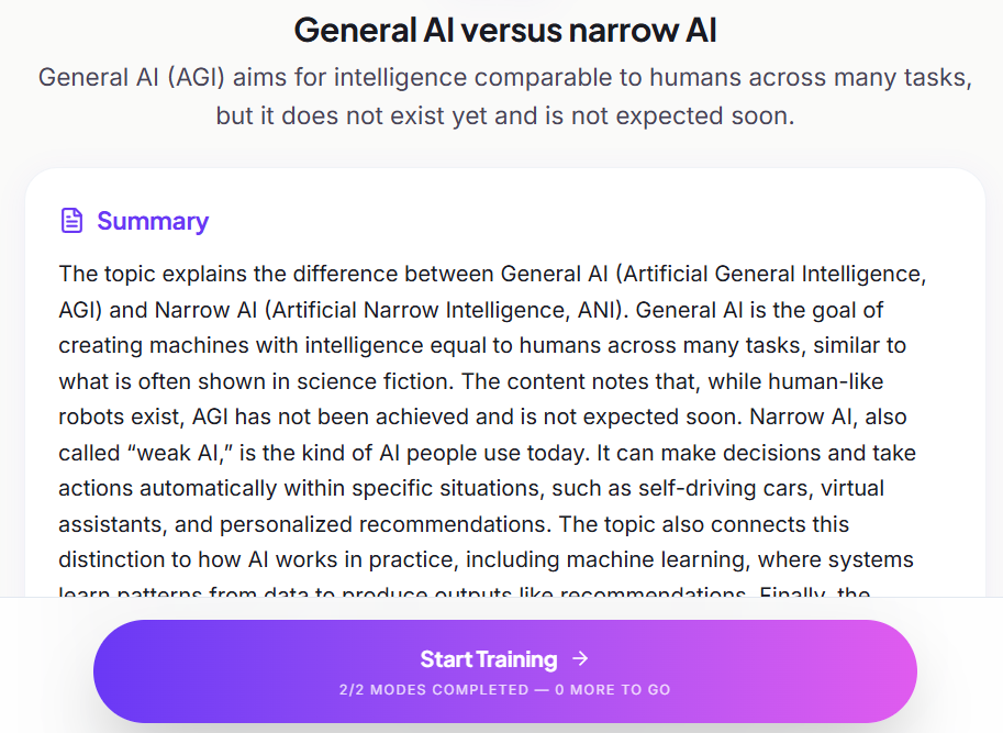 Learnlo topic page showing a focused summary
